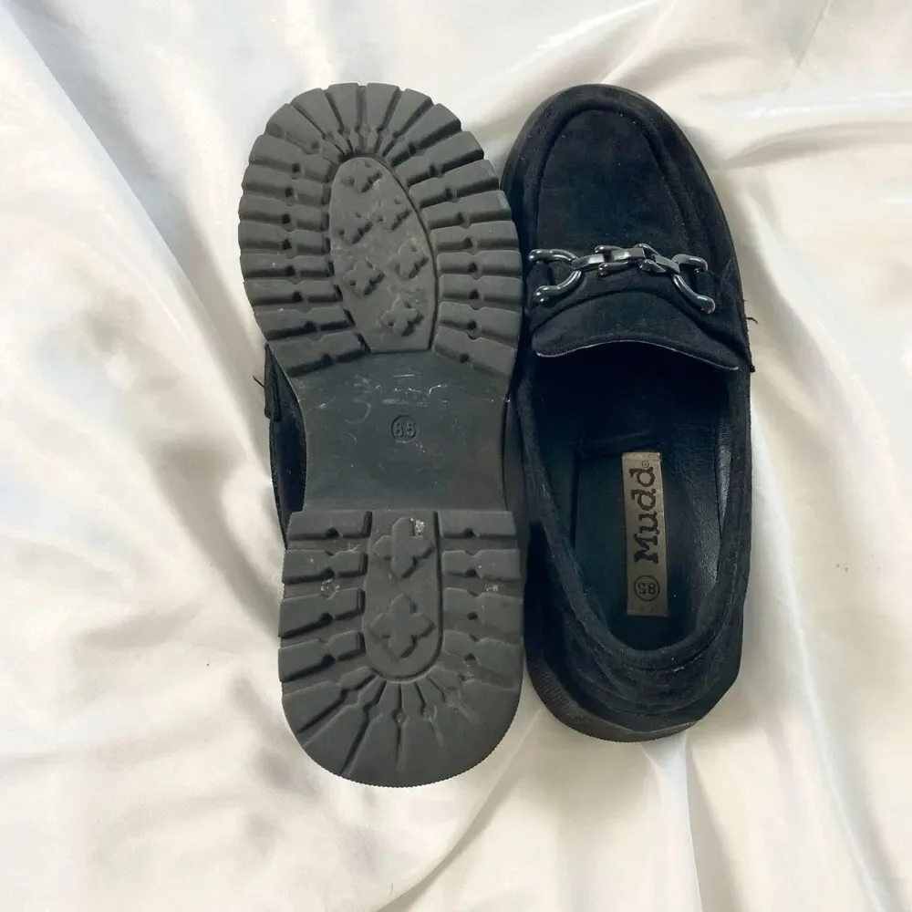 Vintage Y2K Chunky Black Chain Detail MUDD Suede Loafers Size US 8.5